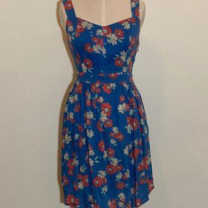 Blue Floral Open Back Dress